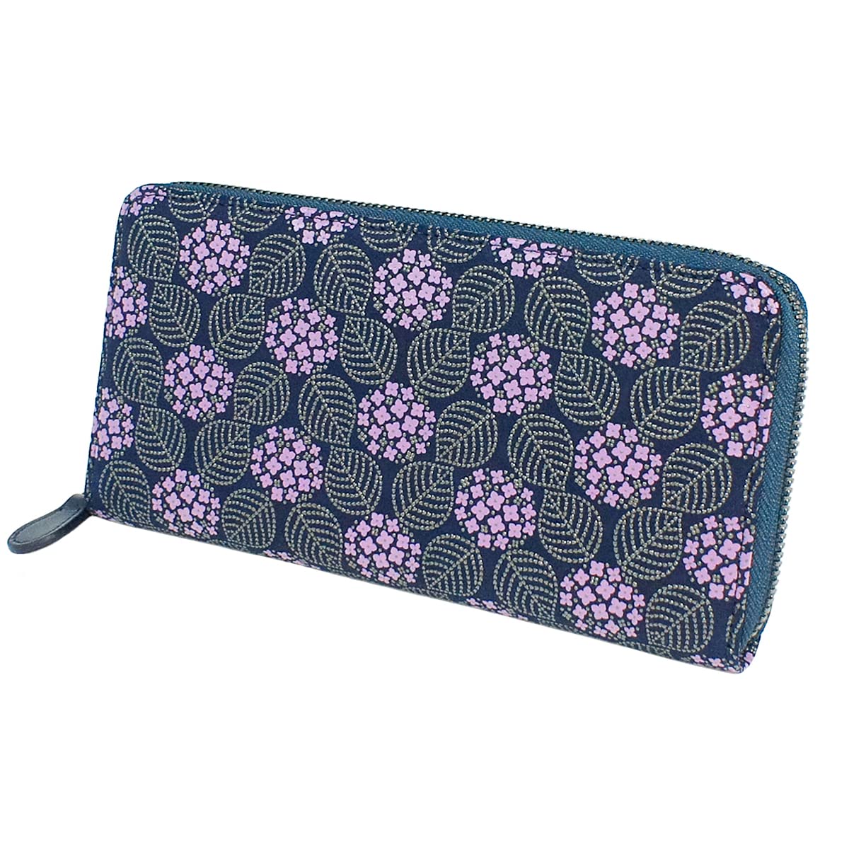 

Inden long round hydrangea navy blue x purple calico x grey lacquer 8011 [Indenya] гаманець, гаманець, блискавка, оленяча шкіра, місо, візерунок,