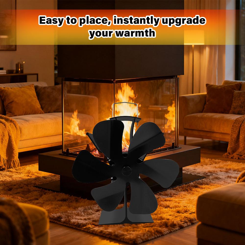New 6 Blades Heat Powered Stove Fan Eco Quiet Black Log Wood Burner Fireplace Fan Winter Warmer Home Efficient Heat Distribution