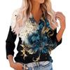 Women's Casual And Fashionable Flower Printing V-Neck Top With Seven Quarter Sleeves