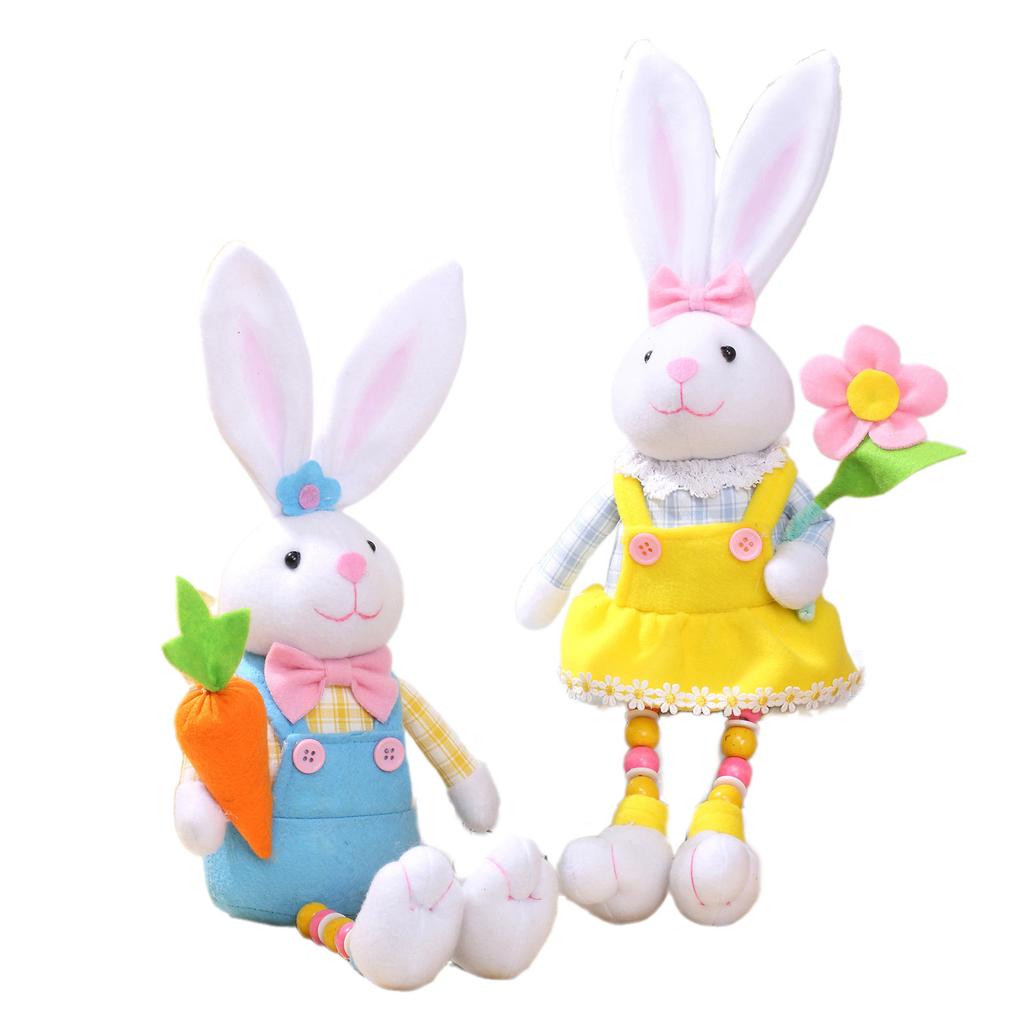 Easter Rabbit Plushie Toy with Carrot Flower Decorations Delightful Festive Gift Desktop Ornament Home Decor