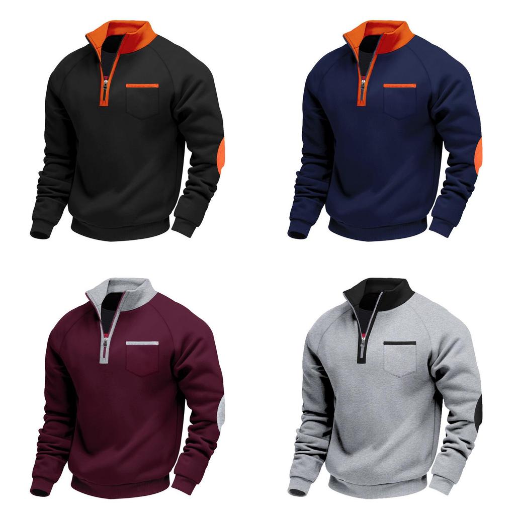 American Mens Fleece Hoodie With Zipper Stand Collar For Casual Winter Wear