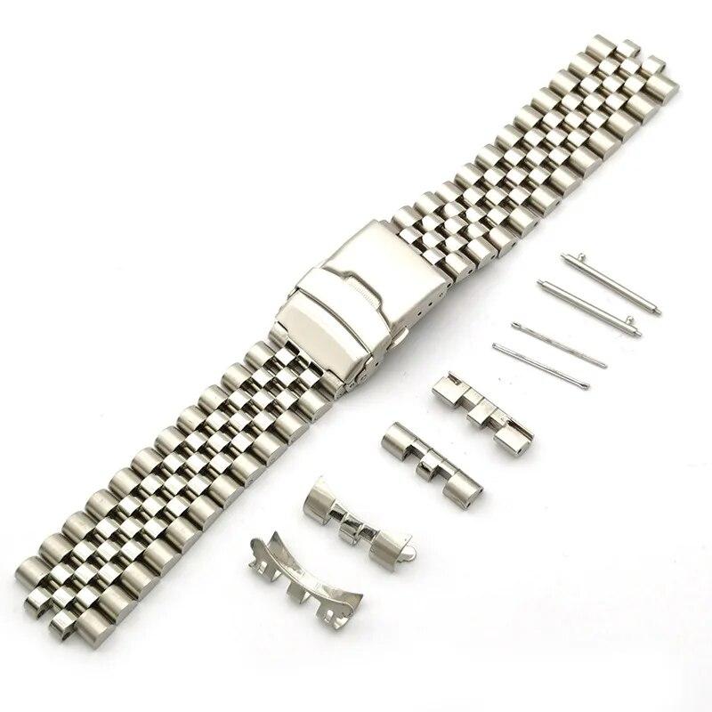 304 Solid Stainless Steel Strap 20mm 22mm Folding Buckle Curved End Men Women 5 Pointer Gold Metal Watch Band Accessories