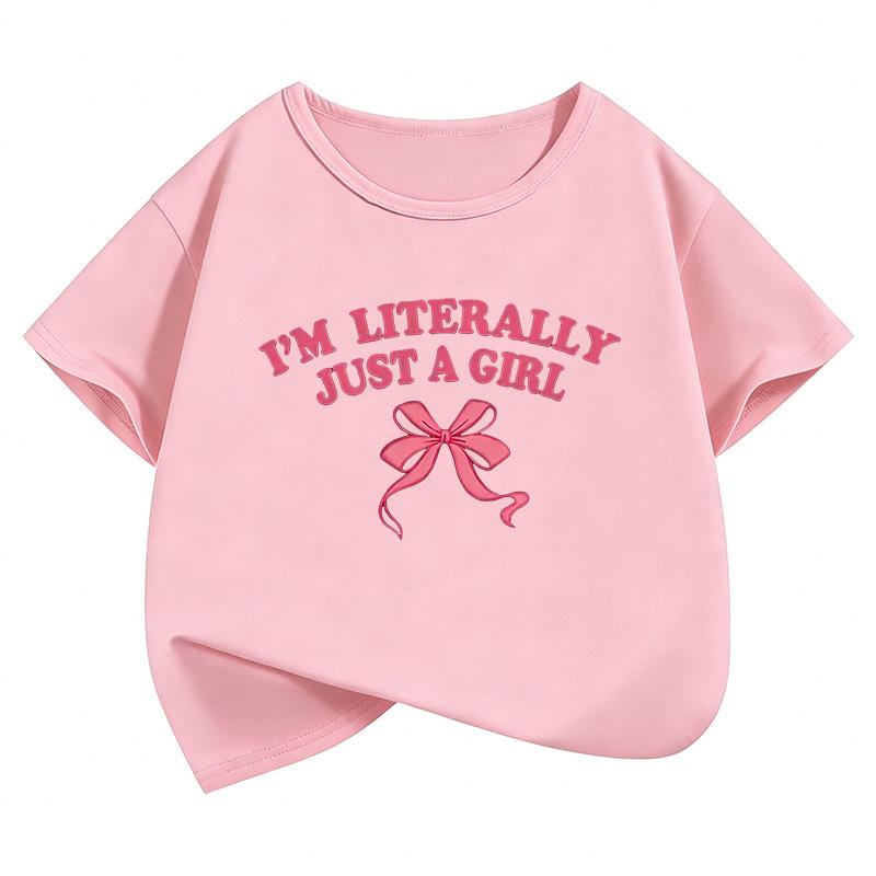 

Summer New Style I Am Just a Girl Bow T-shirt, Girls Casual Printed Short-sleeve Round-neck Top 100