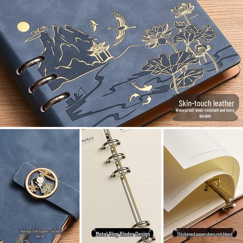 Chinese Style Business Gift Set: Loose-Leaf Notebook with Buckle and Logo