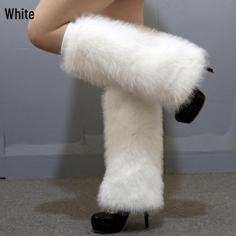 Leopard Print Faux Fur Plush Leg Warmers: Long & Short Styles for Autumn/Winter, Ideal for Stage Performances and Boot Covers.