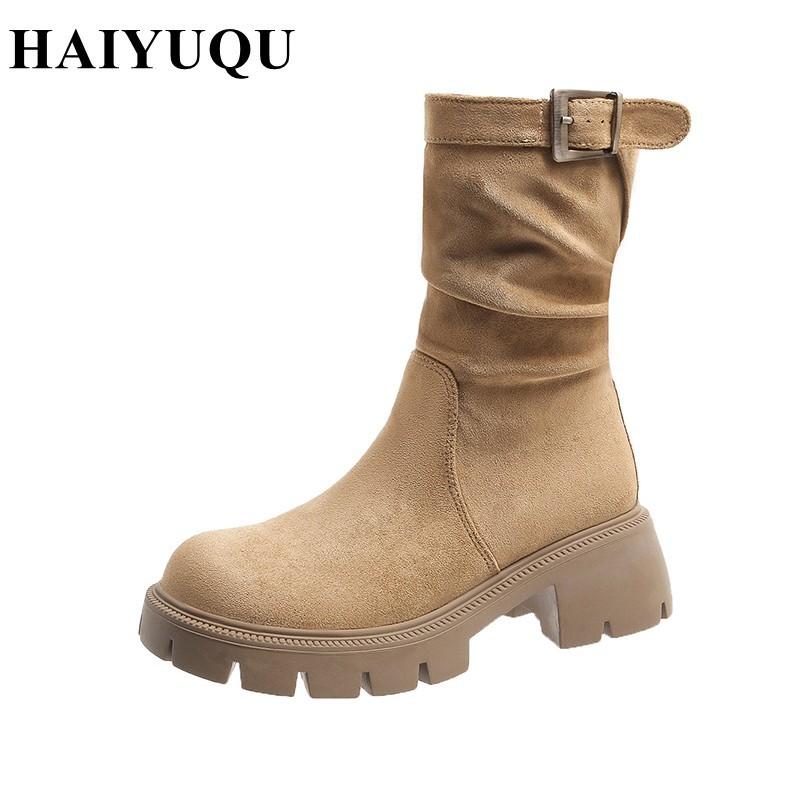 Women Platform High Heels Ankle Boots Suede Chelsea Shoes Brand Designer  Trend New Chunky Retro Snow Goth Pumps Botas Mujer