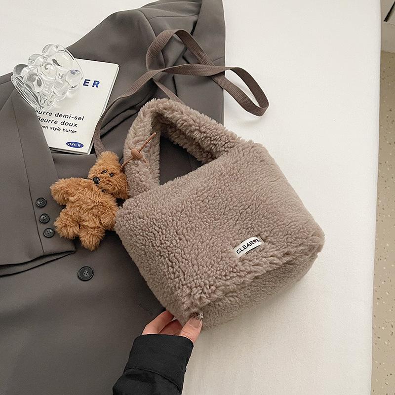 Fashionable Furry Crossbody Bag, Plush Bucket Bag, Hand-held Small Handbag