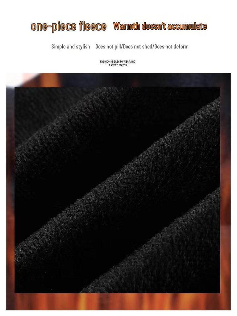 Unisex Black Fleece-Lined Micro-Flared Slimming Jeans - Casual American-Style Straight-Leg Pants