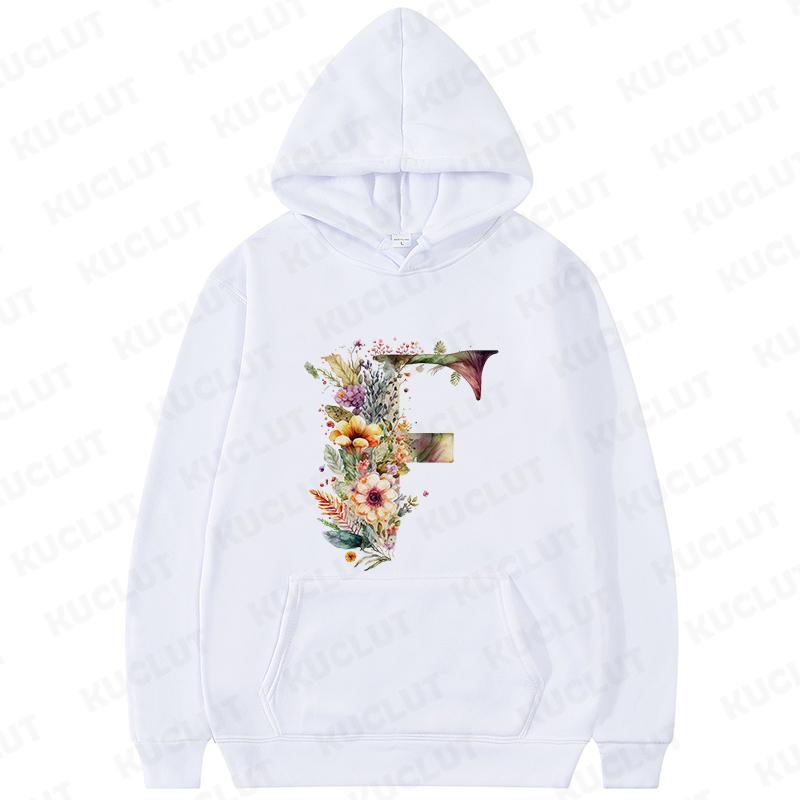Women Hoodies Clothing 26 Alphabet Sweatshirts Hooded Shirt Fashion Flower Letters Graphic Outerwear White Women's Sweat-shirts