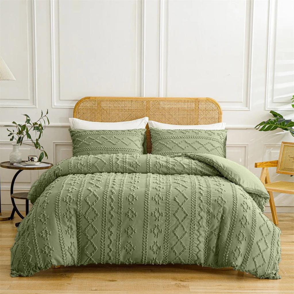 Soft and Warm Solid Color Bohemian Cut Flower Three Piece Set Includes 1 or 2 Pillowcases in Multiple Sizes for Winter Bedding