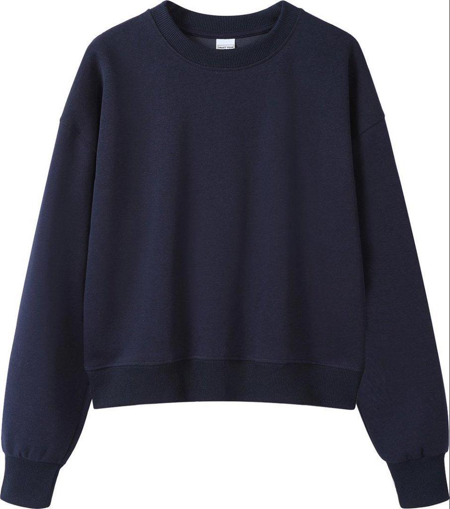 Trendy Women's Cropped Sweatshirt - Plain Color, Loose Fit, Versatile Round Neck Autumn/Winter Top