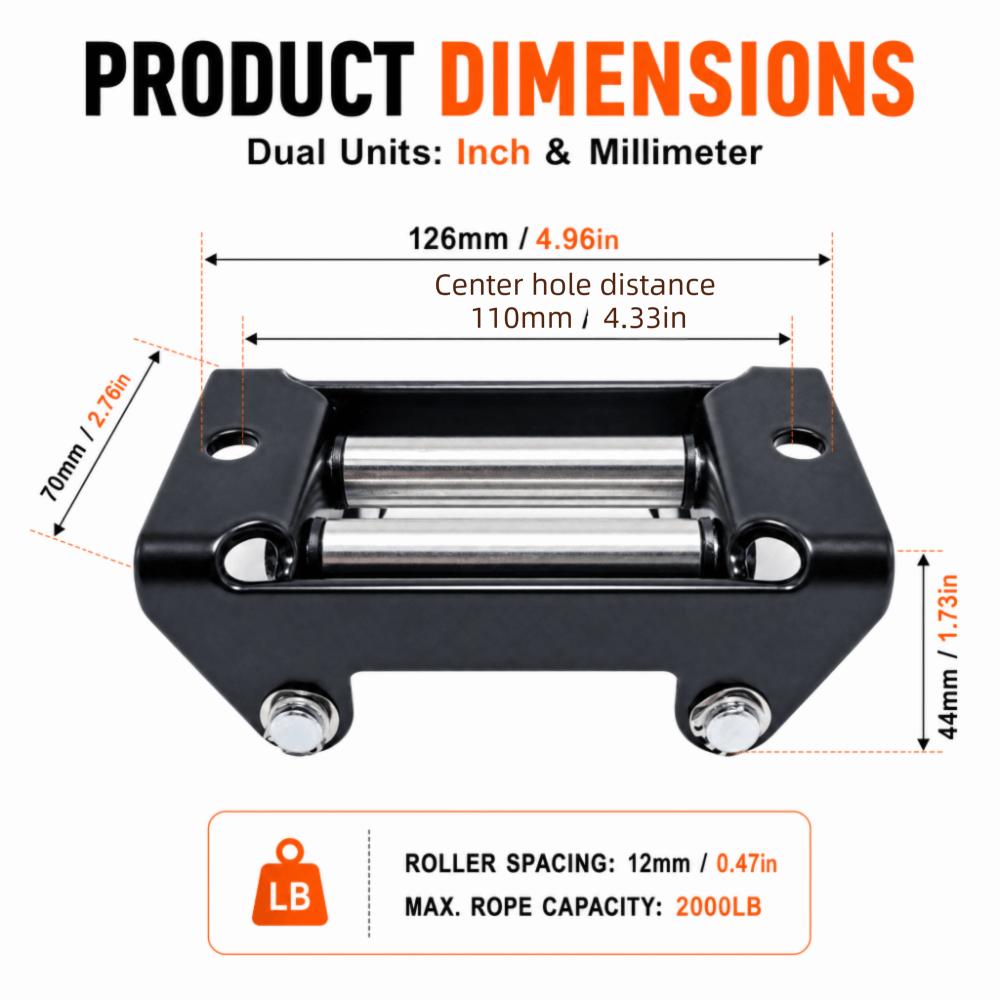 4-Way Roller Design Cable Guide 4.96 Inch Bolt Centers Roller Fairlead For UTV Winch