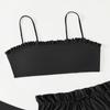 2024 Girls' Solid Color Bandeau Swimsuit Set - 3-Piece Sporty Separates