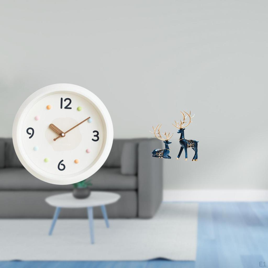Contemporary Silent Wall Clock with Large Numerals And Reindeer Statue Ornaments for Home Office