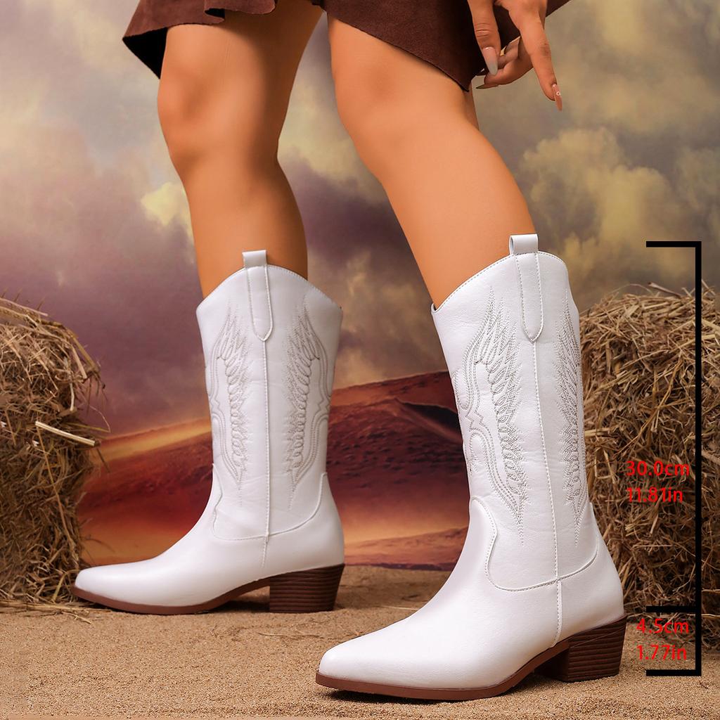 Autumn Foreign Trade Fashion Rough Embroidery Women's High-heeled Western Boots