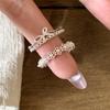Light Luxury Zircon Bow Flower Pearl Opening Ring Women's Fashion Simple Index Finger Ring Niche High-end Ring