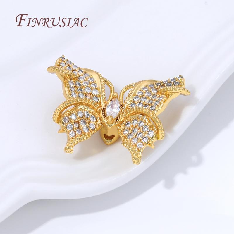 18K Gold Plated with Zircon Butterfly Beads Accessories,Spacers For Beads DIY Bracelets&Necklaces Jewelry Making Supplies