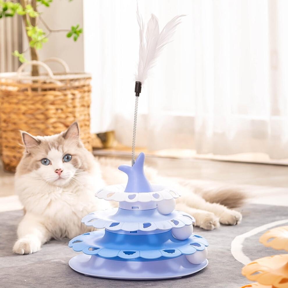 Cat Toys for Indoor Cats Pet Cat Turntable with Teaser Stick Kitten Roller Interactive Track Balls Tower for Hunting Exercising Indoor Play Greater