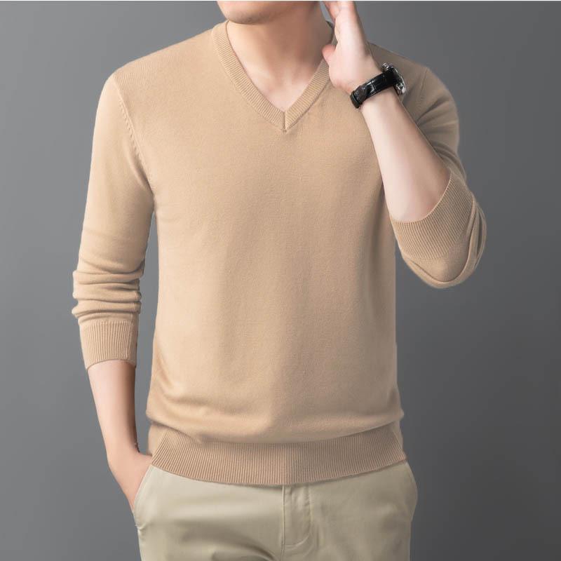 Jersey de punto con cuello en V estilo Hong Kong para hombre: Suéter Casual de Manga Larga para Primavera/Otoño