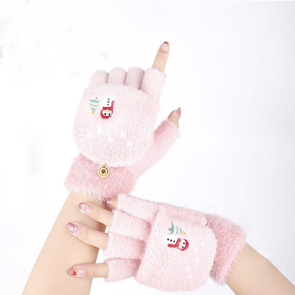 Color Plush Windproof Outdoor Half Finger Gloves Women's Gloves Flip Cover Gloves Thick Mittens