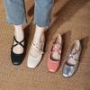 Retro Medium Thick Heel Women's Shoes Lightweight Mary Jane Shoes Cross Strap Square Toe Small Leather Shoes Shallow Mouth Casual Shoes