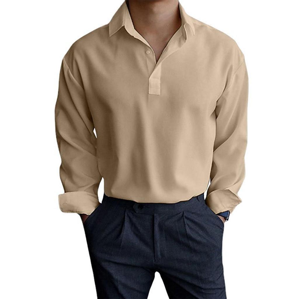 Men's   Long   Sleeves  Pullover  Business  Flip   Collar  Shirt