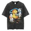 Anime Demon Slayer Rengoku Kyoujurou Print T Shirt Men Women Washed Cotton Tshirts Manga Tee Harajuku Male Casual Loose T-shirt