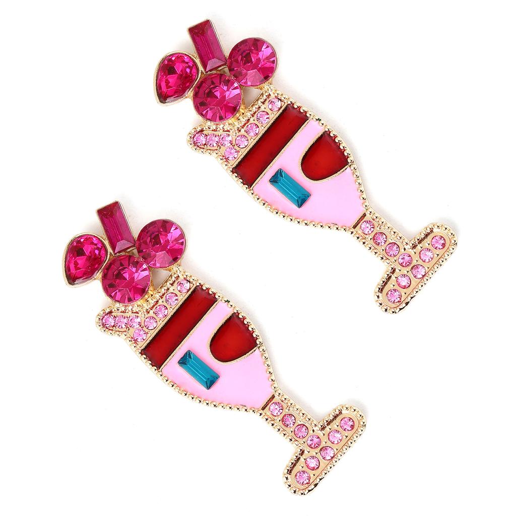 European and American New Fashion Temperament Personalized Wine Glass Alloy Diamond-encrusted Earrings Exaggerated Oil Dripping Creative Women's Earri