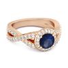Blue Sapphire Halo Accents Ring - 925 Sterling Silver Rose Gold Vermeil