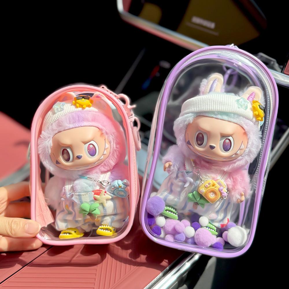 1PC Rubberized Doll Protection Cover, Transparent Pvc Dust-Proof Display Bag, Outdoor Storage Box For Labubu