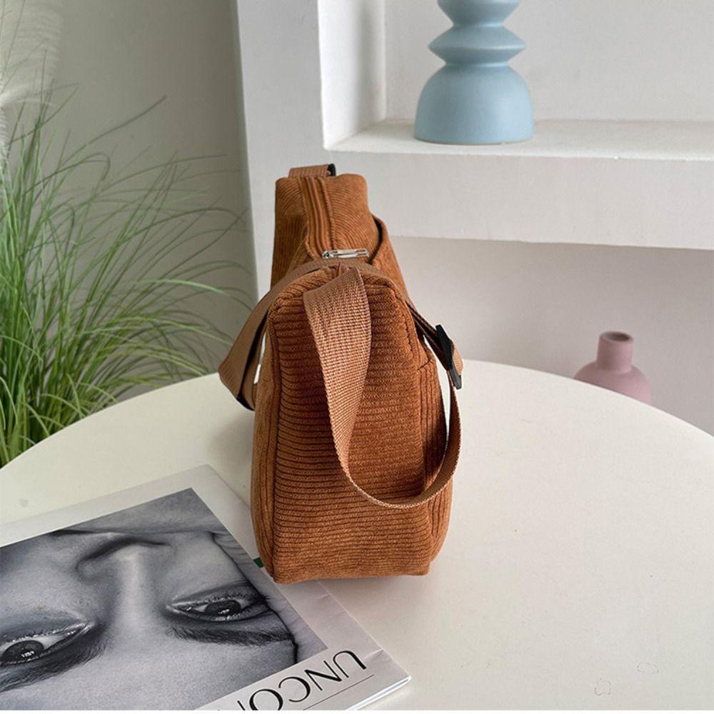 Large Capacity Solid Color Shoulder Bag Korean Style Canvas Handbag Corduroy Shoulder Bag  Women
