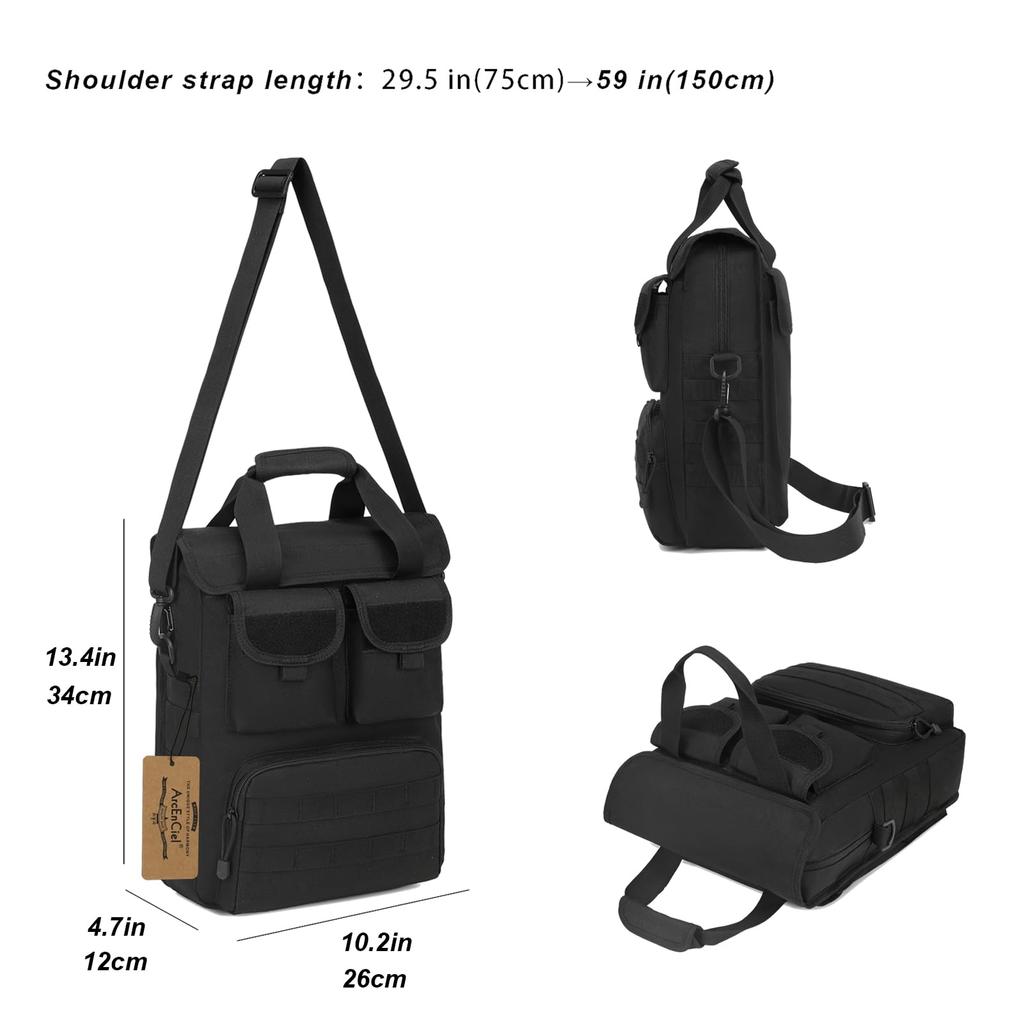 ArcEnCiel Mensageiro Militar B5 Ombro Tático para Exterior e Negócios Preto Bolsa Masculina, Vertical, Pesada, Capacidade, Bolsa, Bolsa de Mão, Pasta,