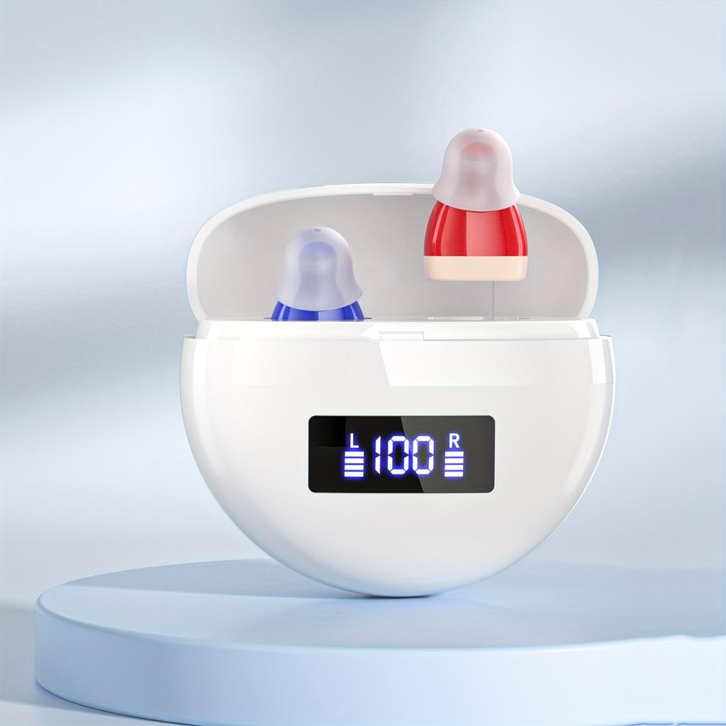 1 Pair Rechargeable Hearing Aids for Seniors & Adults with Noise Cancelling, Invisible In-Ear Digital Hearing Amplifiers