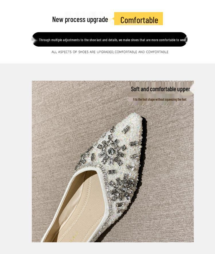 Exquisite French Rhinestone Pointed Toe Flats: Women's Fairy Style Slip-On Wedding Shoes