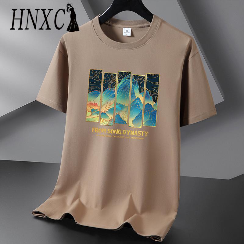 HNXC Bavlněné tričko s krátkým rukávem Pánská móda Košile s volným polovičním rukávem Košile s potiskem