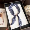 Professional Versatile Simulation Silk Printed Silk Scarf Double-layer Beaded Premium Sense Neck Protection Commuter Strip Decorative Scarf Scarf