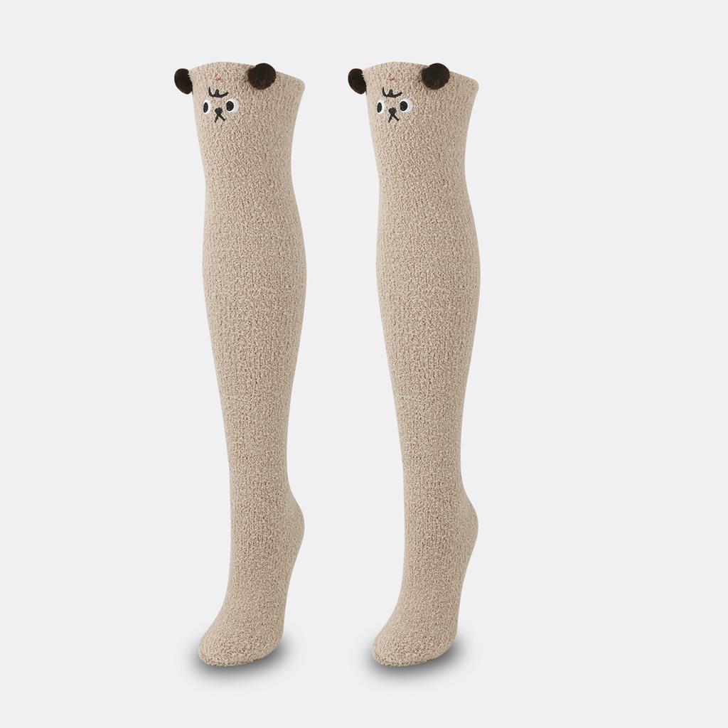 Ladies' Plush And Thick Coral Fleece Socks, Plush And Cute Warm Long Tube Socks, High Tube Knee High Socks, Cartoon Home Decor
