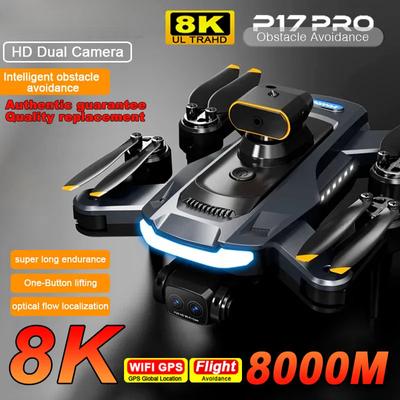 ახალი P17 Pro უპილოტო საფრენი აპარატი 8K 5G GPS პროფესიონალური HD საჰაერო ფოტოგრაფია ოთხი კამერა ყოვლისმომცველი დაბრკოლებების თავიდან აცილება უპილოტო საფრენი აპარატი კვადროკოპტერი სათამაშო საჩუქარი
