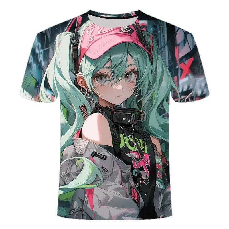 2026 Hot Summer Hatsune Miku 2-dimensional Animation 3D Printed T-shirts for Young Men and Women Clothing Tops Trend
