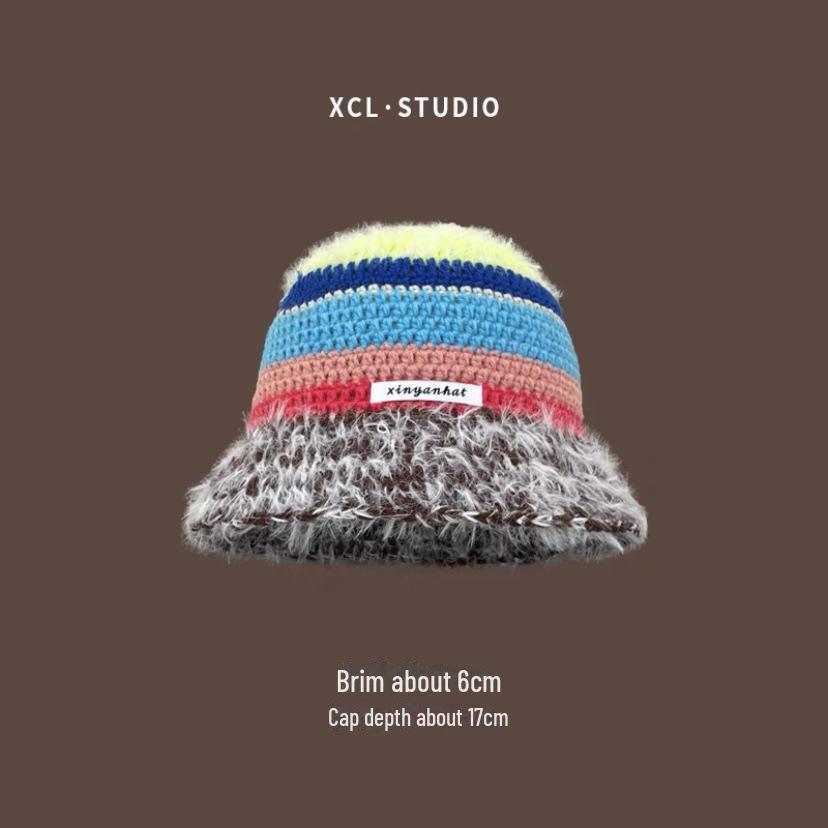 Colorful, Warm Wool Hat with Large Circumference and Cute Autumn-Winter Earmuffs