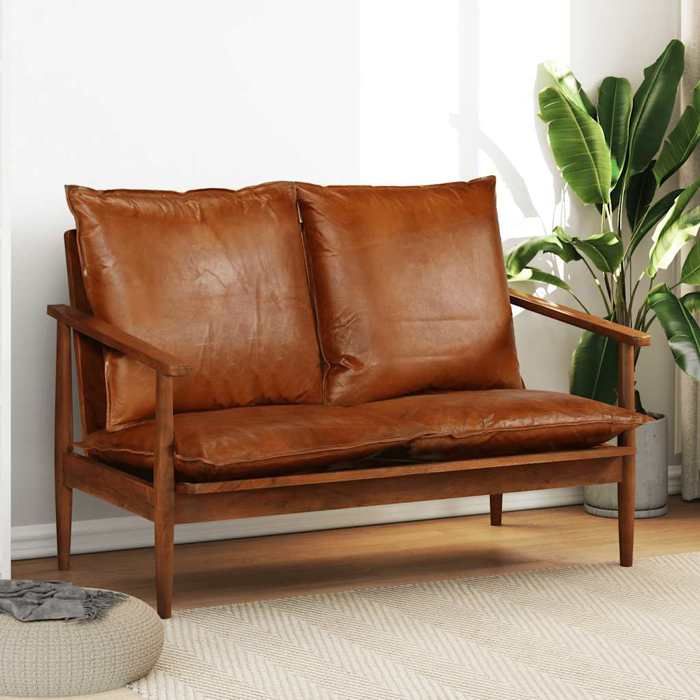2-Sitzer-Sofa - Maison Exclusive - Echtes Leder - Massives Akazienholz - Vintage Braun braun