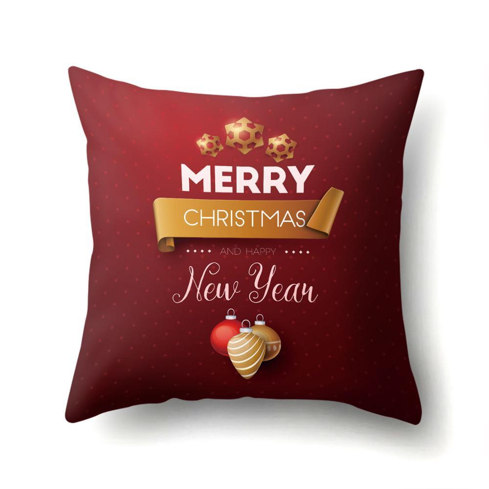 New Year Christmas Deer Snowflake Red Printing Cushion Cover Home Living Room Sofa Decoration Polyester Pillow Cover