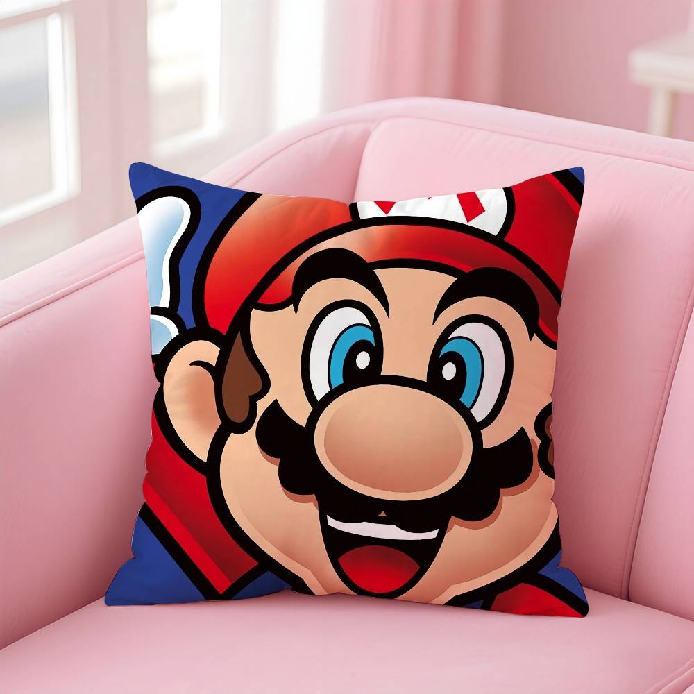 Super Cute Style M-Mario Game Pillow Case Anti-dustmite Pillowcase Invisible Zipper Silky Short Plush Sofa Cushion Cover