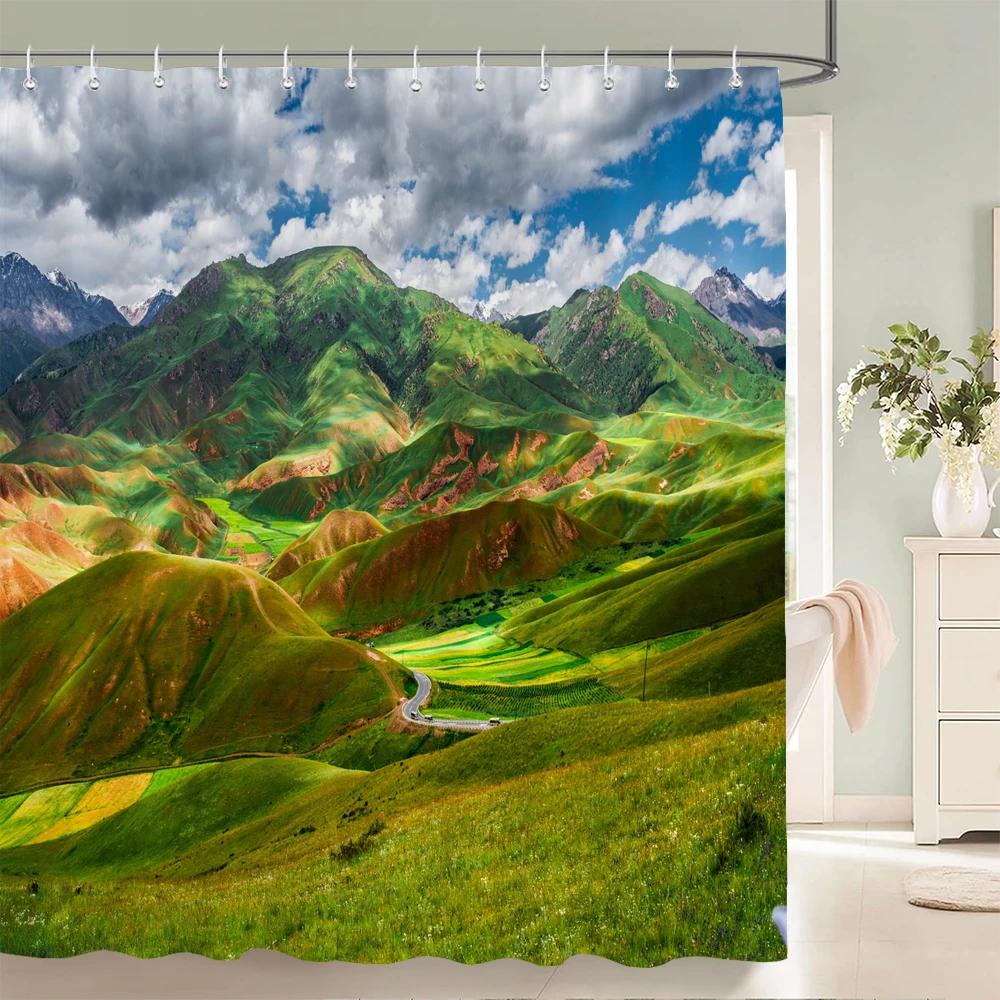 Forest Scenery Printed Fabric Shower Curtains Autumn leaves Tree leaf Bath Screen Waterproof Products Bathroom Decor with Hooks