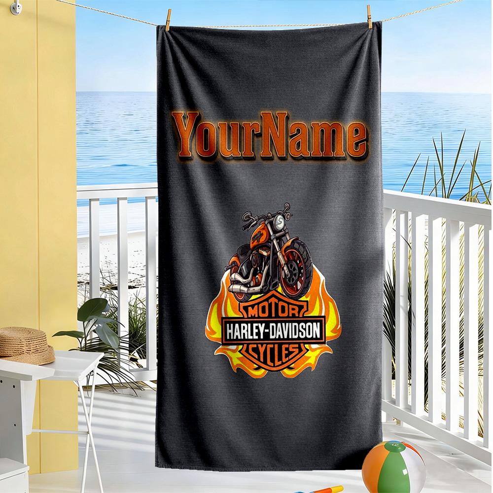 Harley-Davidson Motos Personnaliser Texte Serviette de Plage Douce Durable Séchage Rapide