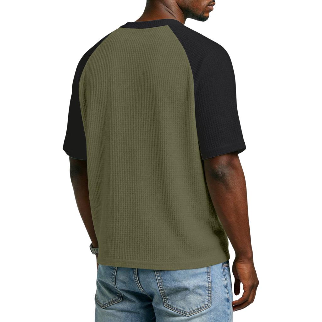 Men's Casual V-Neck Raglan Short-Sleeve Top