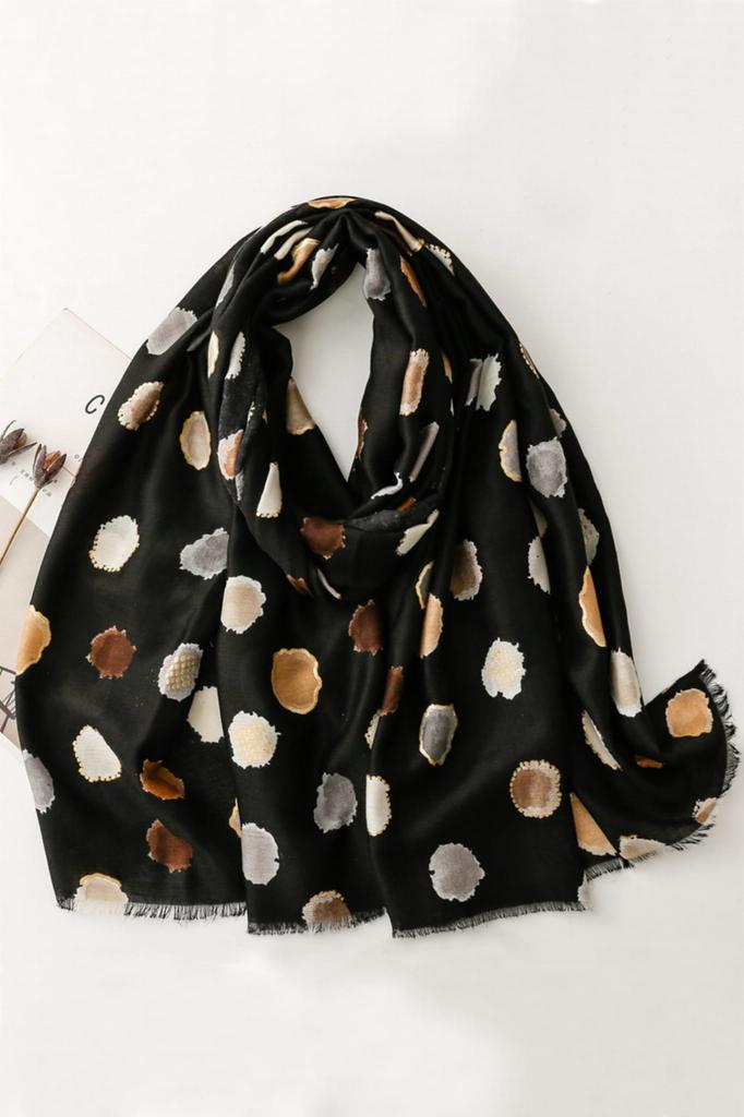 Black Shawl with Beige Dots - 180x90 , Viscose and Cotton