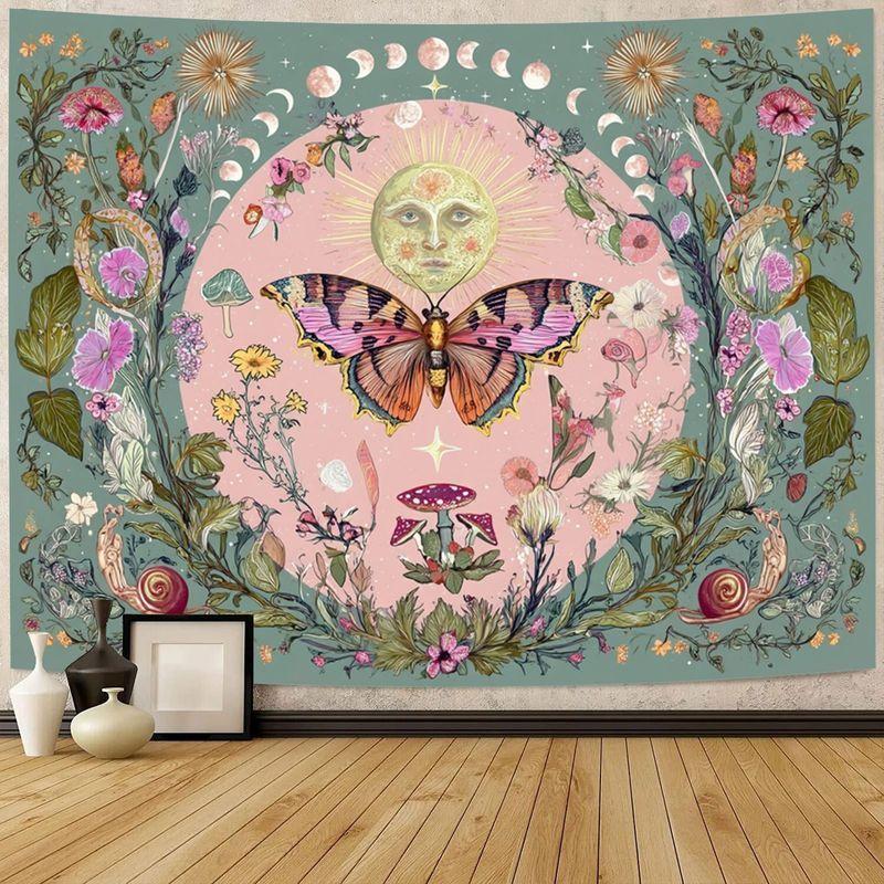 Moon Butterfly Mushroom Tapestry Living Room Bedroom Yoga Meditation Room Wall Hanging Countryside Bohemian Home Decoration
