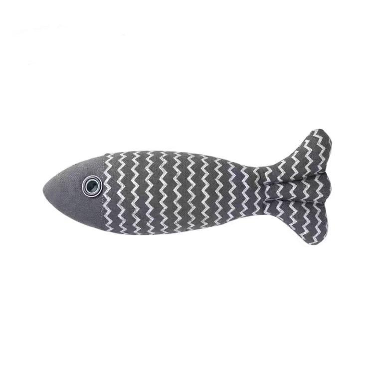 Catnip Burlap Fish Teething Toy and Teaser Stick for Cats
