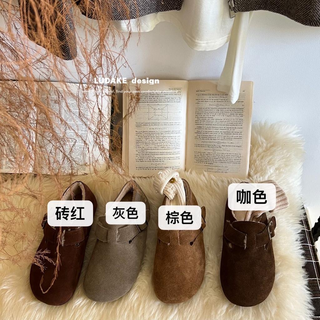 One Pedal Lazy Fluffy Shoes To Keep Warm, the Inner Height Increases by 3.5 Cm, Genuine Leather Boken Velvet Version Women's Shoes